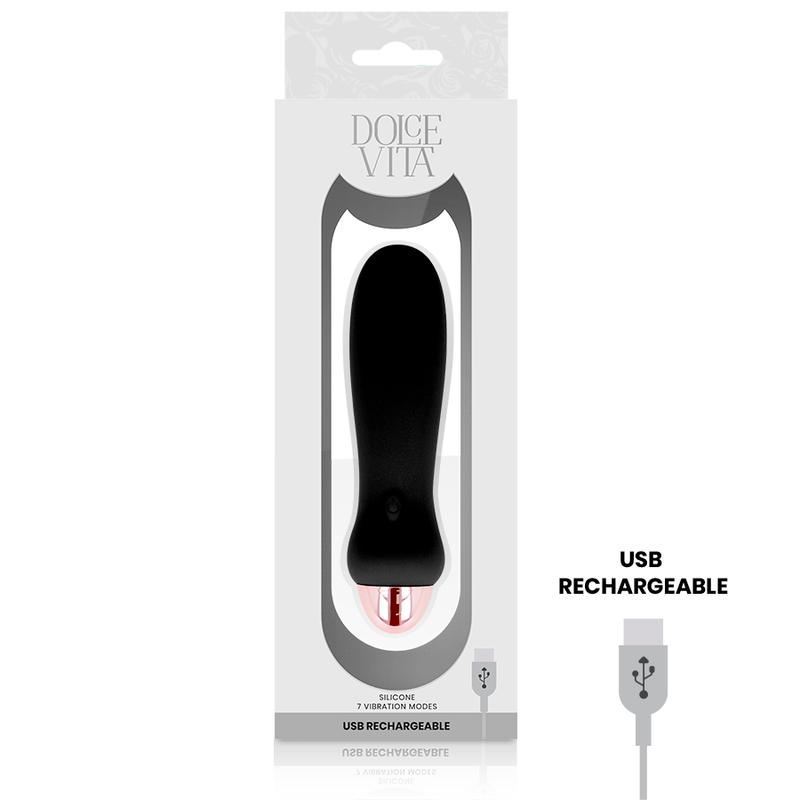 Rechargeable Silicone Vibrator “Five” Black | 12.4 cm x 2.8 cm | DOLCE VITA