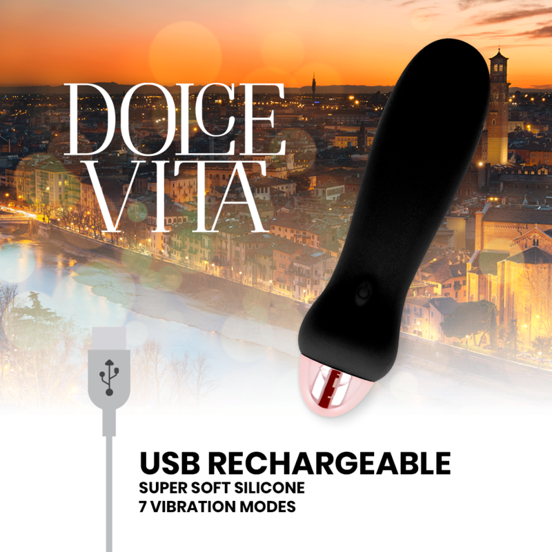 Rechargeable Silicone Vibrator “Five” Black | 12.4 cm x 2.8 cm | DOLCE VITA