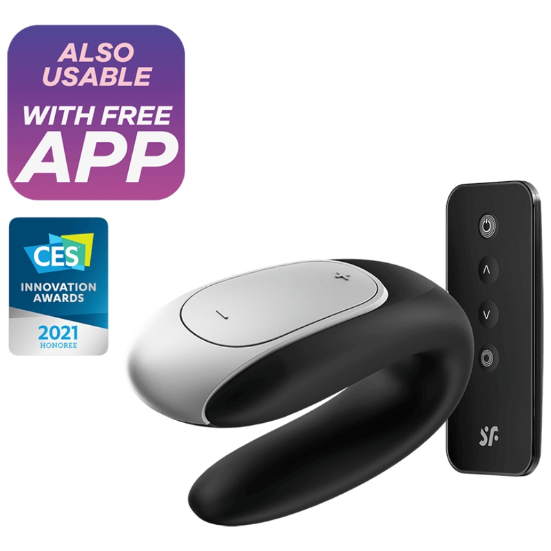 Double Fun – App-Enabled Couples Vibrator with Remote Black - SATISFYER