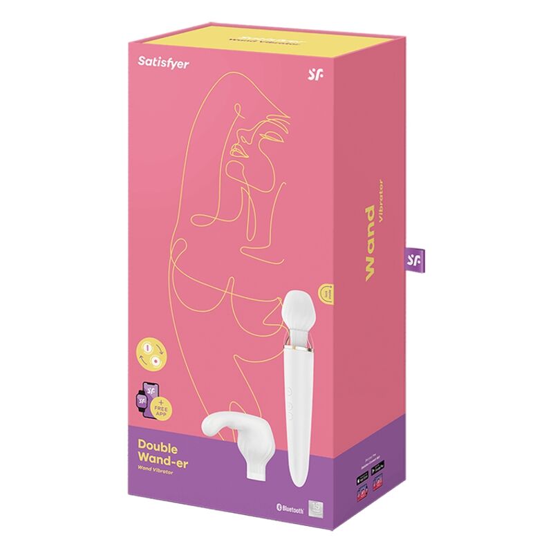 Double Wand-er App-Controlled Wand Massager | 2 Heads | 51 Combos | White | Satisfyer