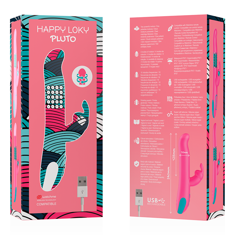 Pluto Rabbit Vibrator and Rotator 24 cm x 3.2 cm - 10 Modes, 4 Rotation Speeds, Watchme Compatible - HAPPY LOKY
