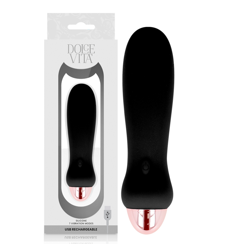 Rechargeable Silicone Vibrator “Five” Black | 12.4 cm x 2.8 cm | DOLCE VITA