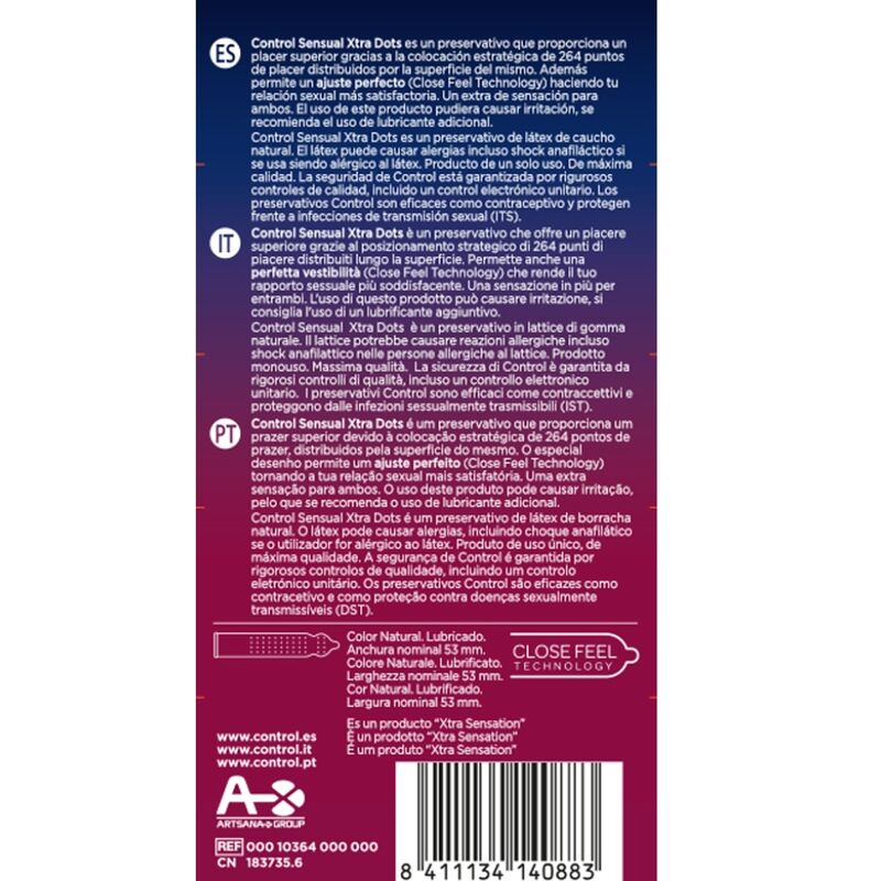 CONTROL Xtra Dots Textured Condoms – 54 mm – 12 units