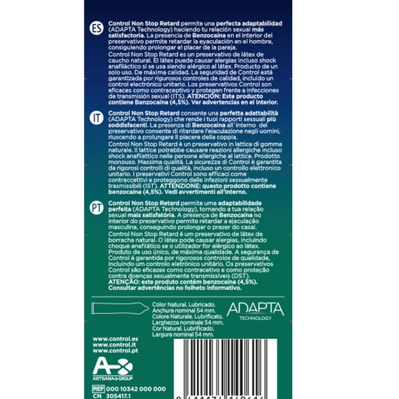 CONTROL Non Stop Delay Condoms – 54 mm – 12 Units