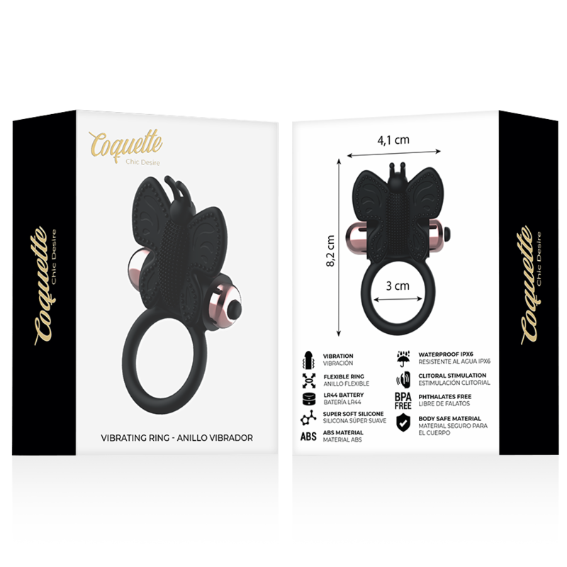 Butterfly Vibrating Cock Ring Black/Gold 8.2 cm x 4.1 cm  COQUETTE CHIC DESIRE