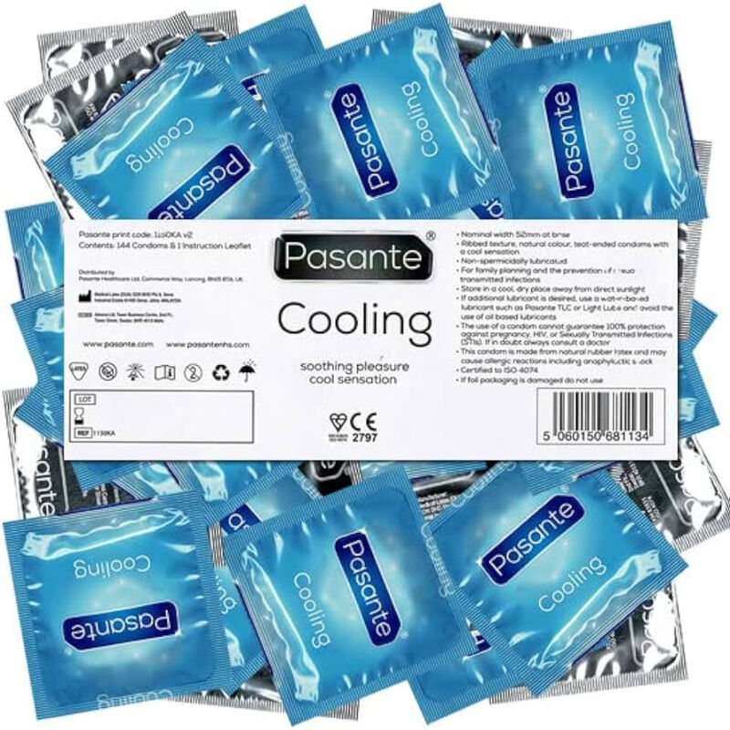 PASANTE Cooling Effect Condoms - Ribbed - 52 mm - 144 Units
