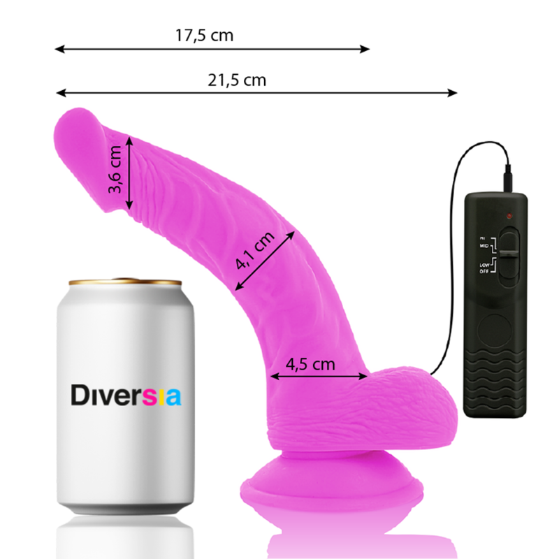 Flexible Vibrating Dildo Purple | 21.5 cm x 4.5 cm | DIVERSIA