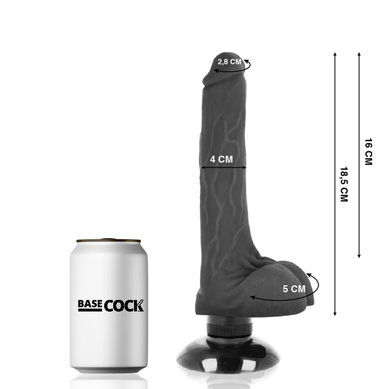 Realistic Vibrator 2-in-1 | Black | 18.5 cm x 4.0 cm | BASECOCK