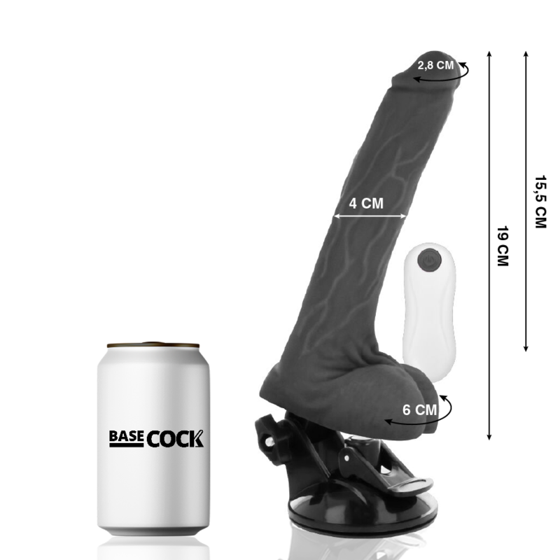 Realistic Vibrator with Wired Remote Black | 19.0 cm x 4.0 cm | Basecock