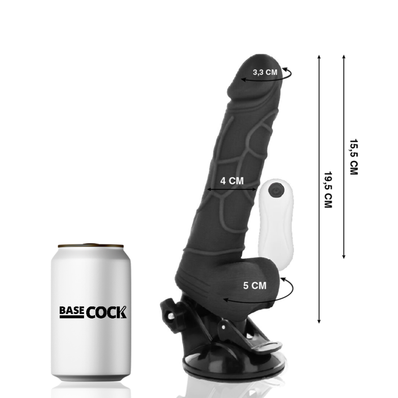 Realistic Vibrator with Testicles & Wired Remote Black | 19.5 cm x 4.0 cm | BASECOCK