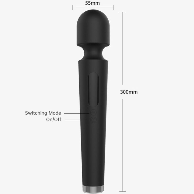 X Power Large Waterproof Silicone Wand Massager - Black - ARMONY