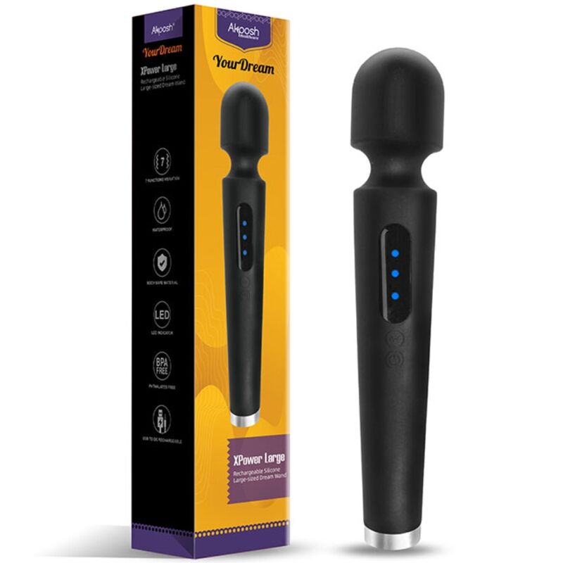 X Power Large Waterproof Silicone Wand Massager - Black - ARMONY