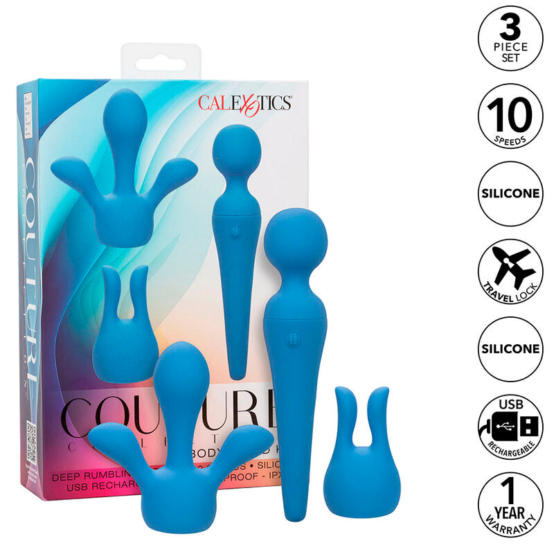 Couture Body Wand Kit | 10 Speeds, 2 Attachments | Waterproof | Blue | CalExotics