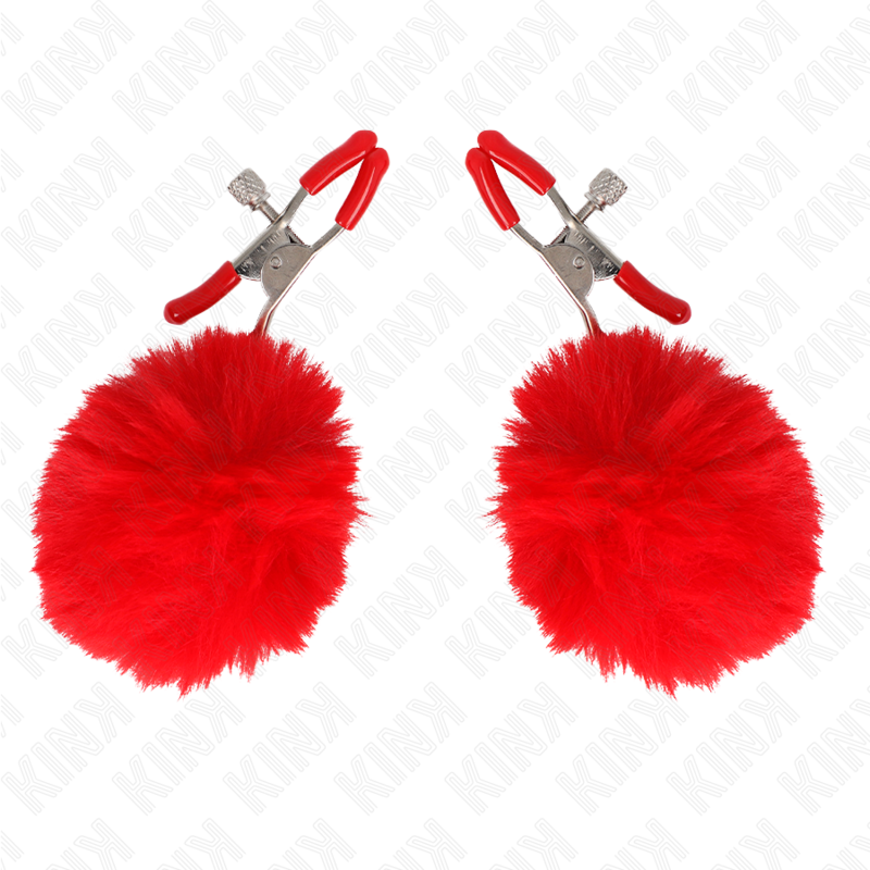 Faux Fur Ball Nipple Clamps Red 6 cm – KINK