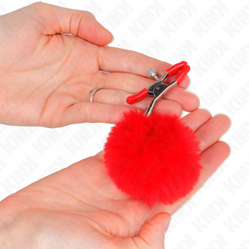 Faux Fur Ball Nipple Clamps Red 6 cm – KINK