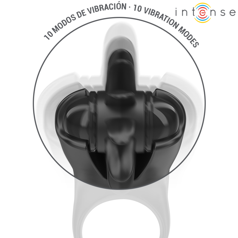 Mabel Vibrating Ring with Clitoral Stimulator Black - 10 Modes - INTENSE