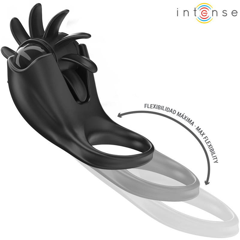 Mabel Vibrating Ring with Clitoral Stimulator Black - 10 Modes - INTENSE