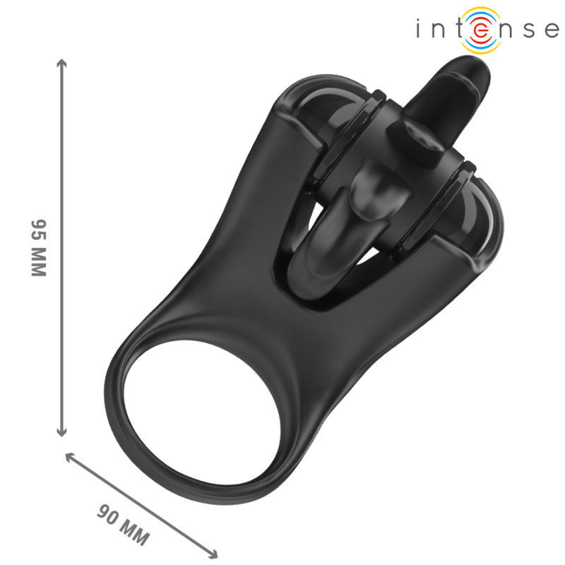 Mabel Vibrating Ring with Clitoral Stimulator Black - 10 Modes - INTENSE