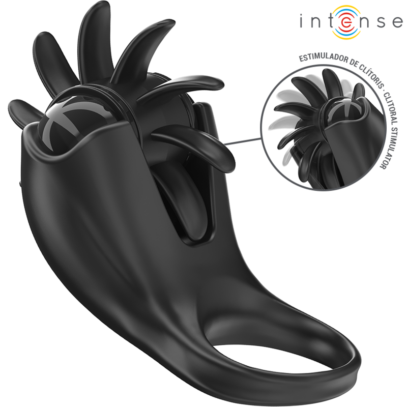 Mabel Vibrating Ring with Clitoral Stimulator Black - 10 Modes - INTENSE