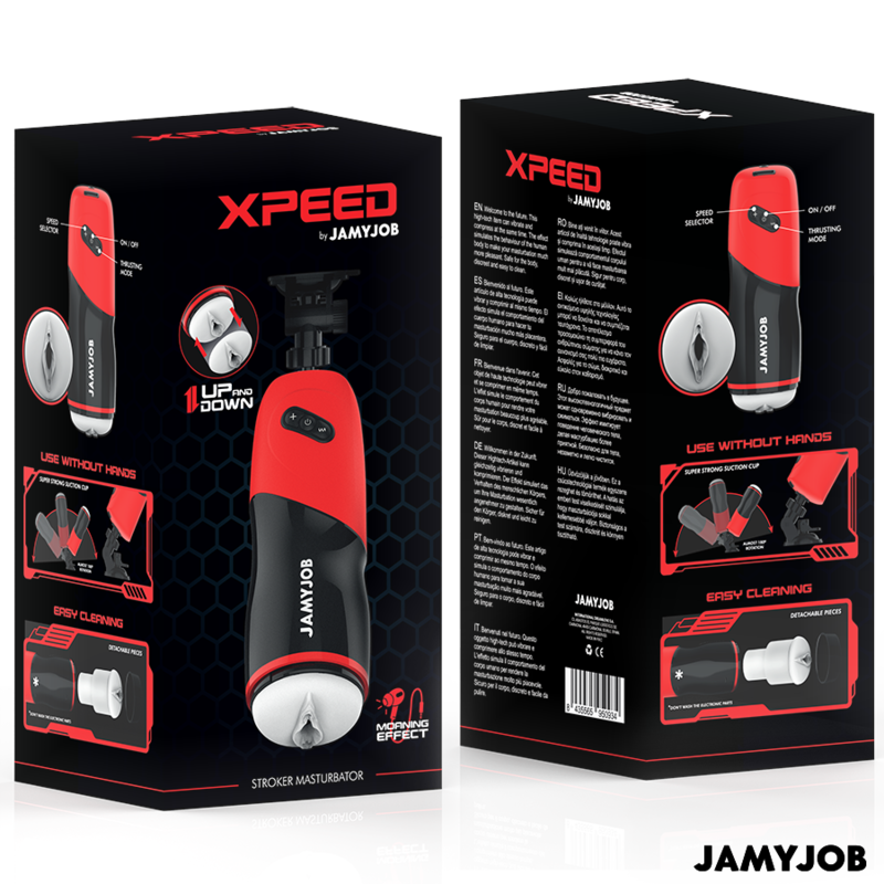 Automatic Thrusting Masturbator with Sound | 5 Modes | Black/Red - JAMYJOB XPEED