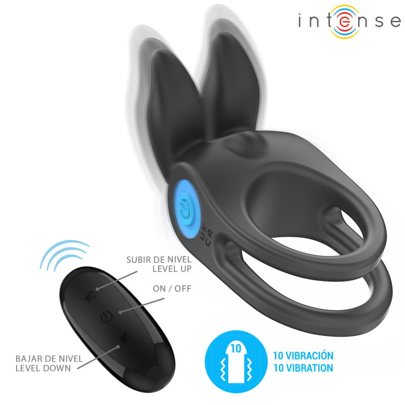 SAM Double Vibrating Penis Ring Black - 10 Modes, Remote - INTENSE