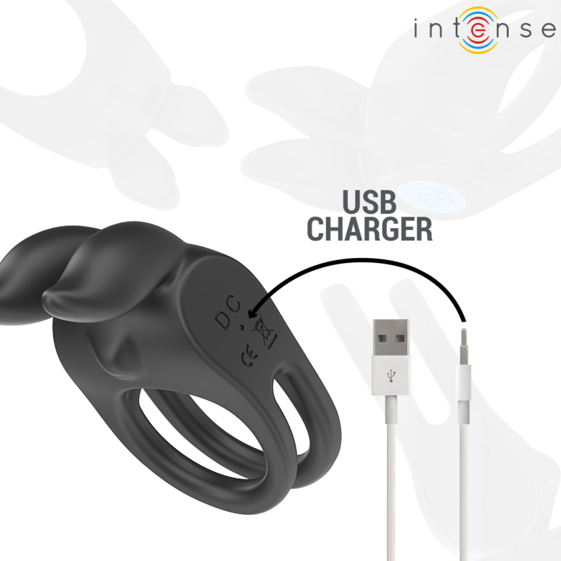 SAM Double Vibrating Penis Ring Black - 10 Modes, Remote - INTENSE