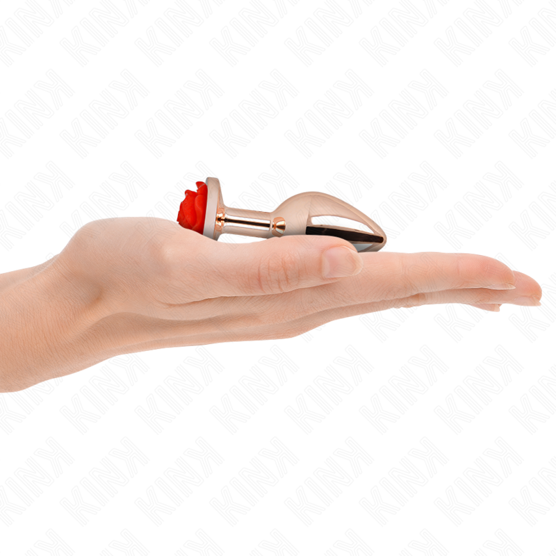 Rose Gold Metal Anal Plug with Red Rose – Size S – 7.8 × 2.8 cm – KINK
