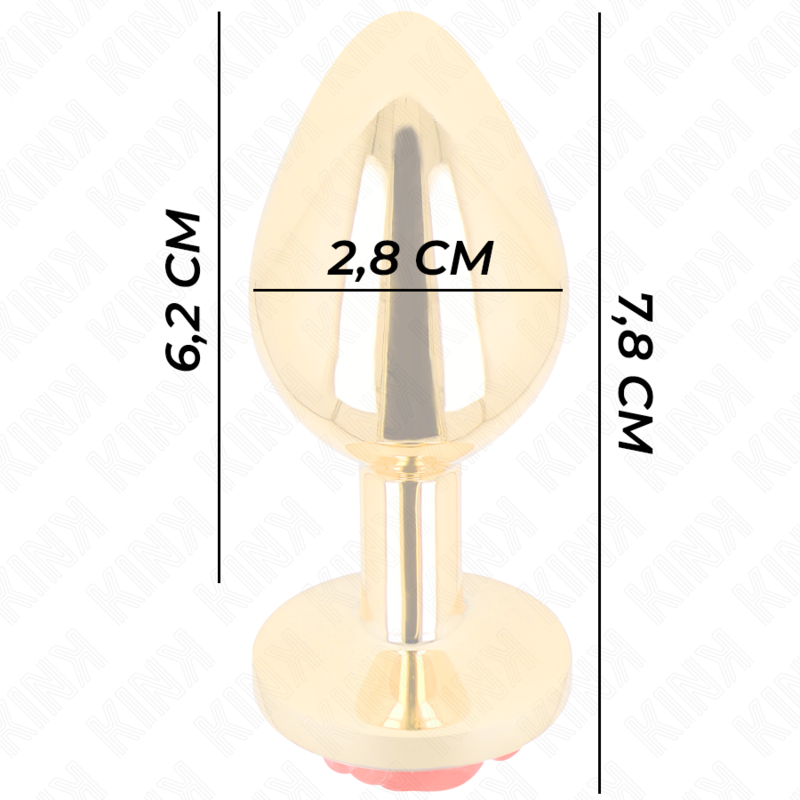 Gold Metal Anal Plug with Red Rose – Size S – 7.8×2.8 cm – KINK