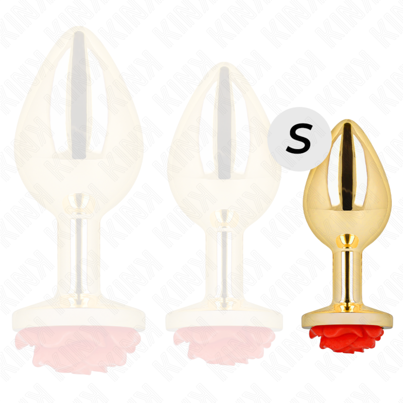 Gold Metal Anal Plug with Red Rose – Size S – 7.8×2.8 cm – KINK