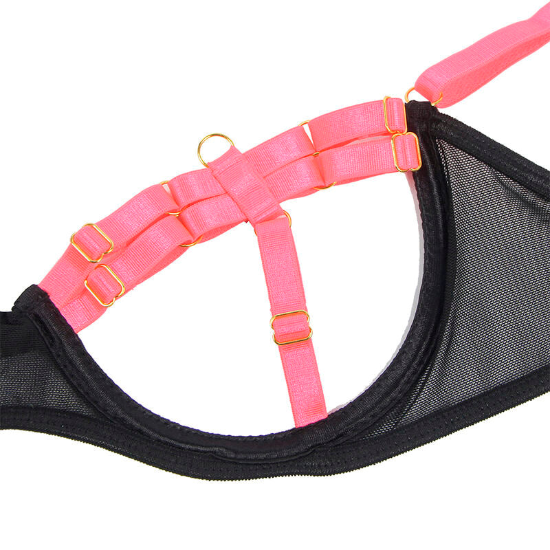 SUBBLIME - 955304 BRA SET WITH NECKLACE AND LEG DETAILS FLUORESCENT PINK L/XL