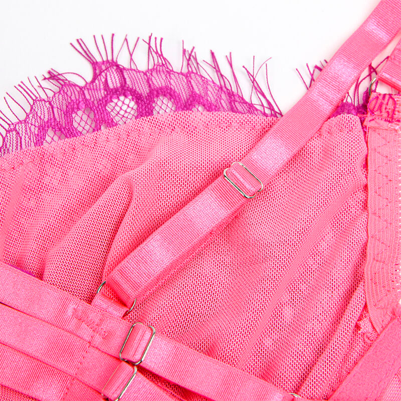 SUBBLIME - 955366 BRA SET WITH LACE AND GARTER LINES PINK AND PURPLE L/XL