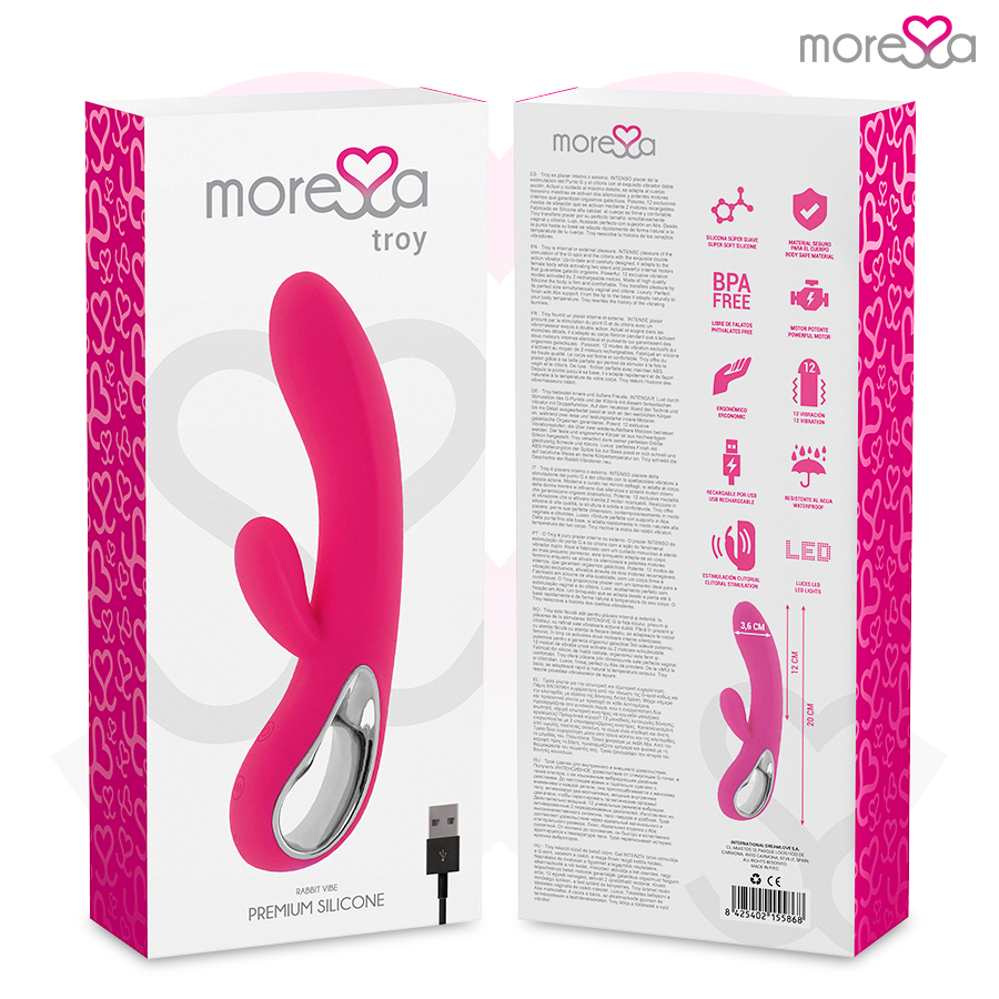 Troy Silicone Rabbit Vibrator – 20 cm – MORESSA (Rechargeable)