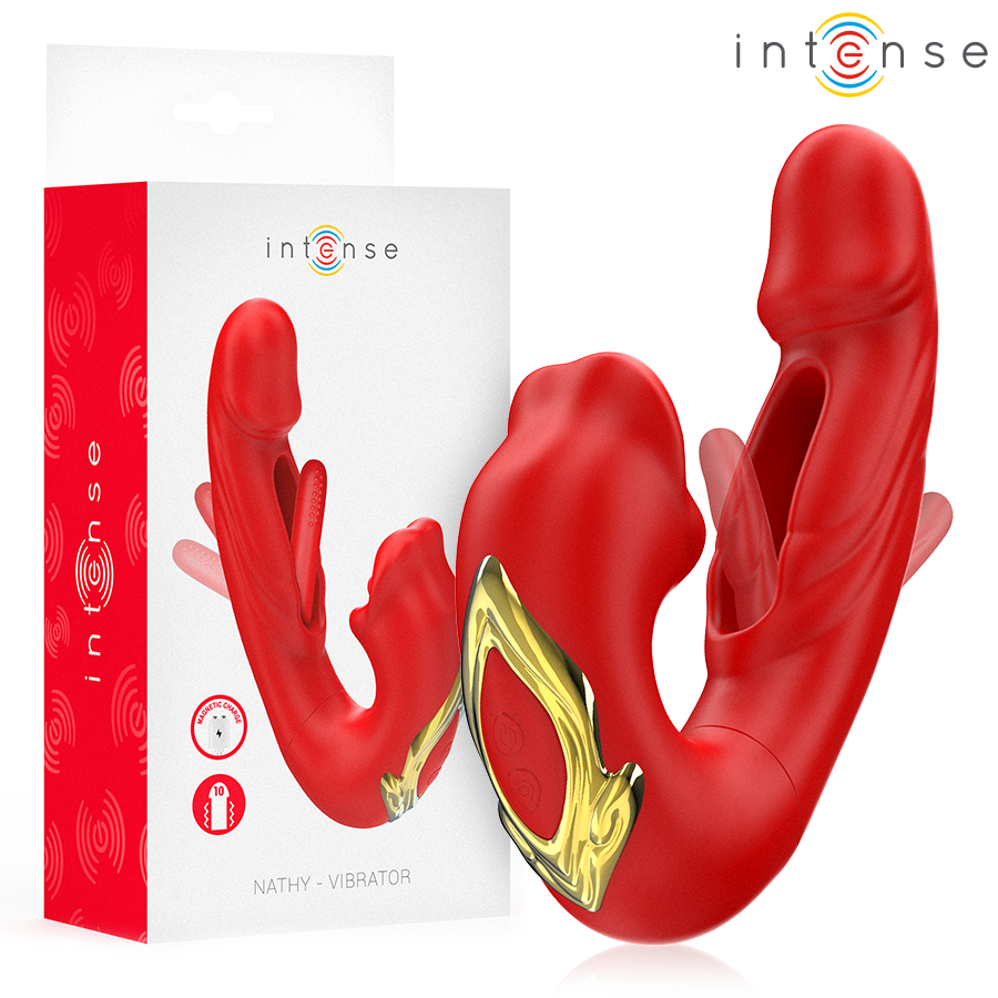 Nathy Dual-Action Vibrator with Clitoral Suction - Red - INTENSE