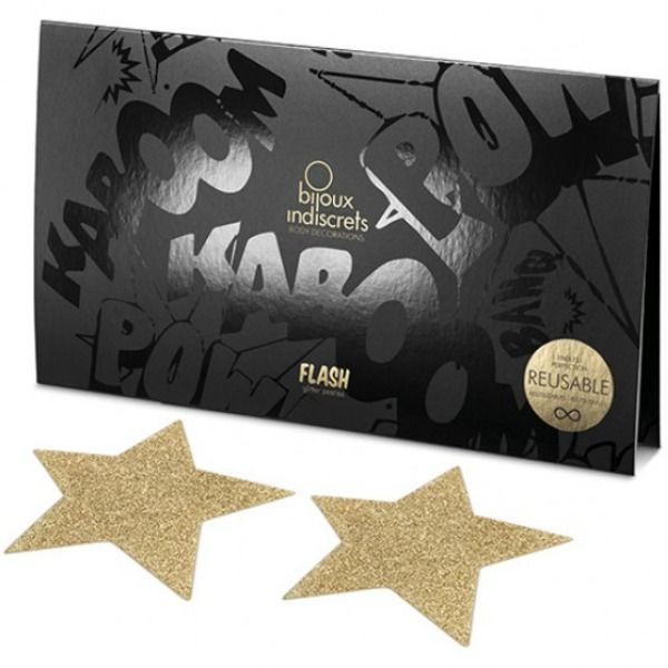 FLASH Golden Star Nipple Covers | Reusable Self-Adhesive | BIJOUX INDISCRETS