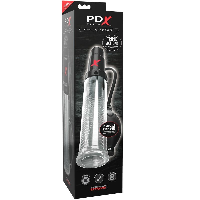 PDX ELITE - SUCK N PUMP STROKER VIBRATING MASTURBATOR STIMULATING WAVE PUMP