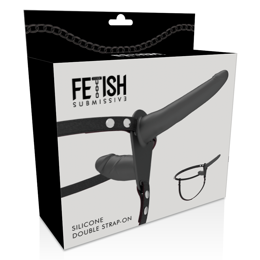 FETISH Double Penetration Harness – Black – Silicone Dildos 15 cm and 8 cm – Fetish Submissive HARNESS - BLACK DOUBLE PENETRATION