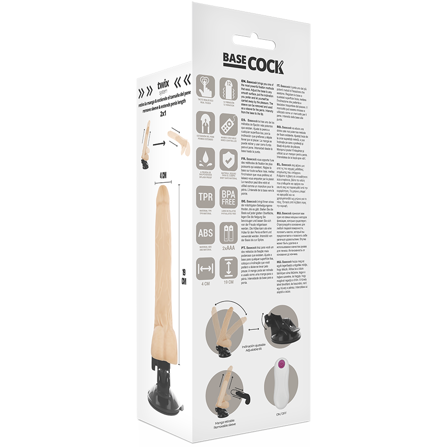 Realistic Vibrator with Wired Remote Black | 19.0 cm x 4.0 cm | Basecock