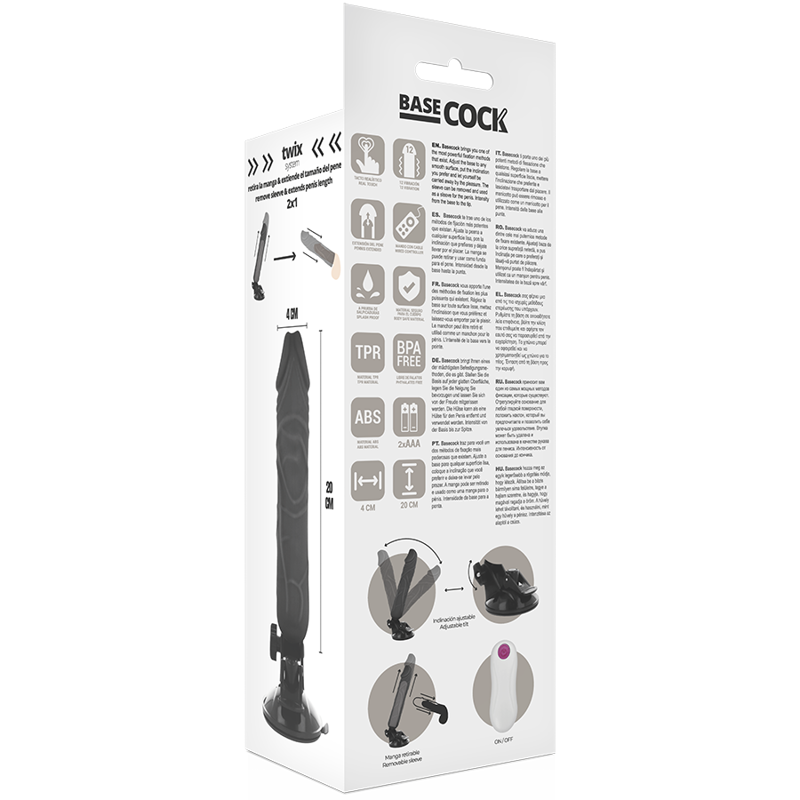 Realistic Vibrator with Wired Remote Black | 20.0 cm x 4.0 cm | Basecock