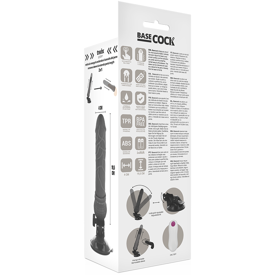 Realistic Vibrator with Wired Remote Black | 19.5 cm x 4.0 cm | BASECOCK