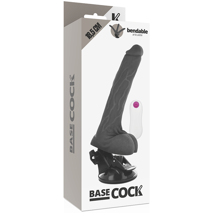 Realistic Articulated Vibrator with Wired Remote – Black | 18.5 cm x 4.0 cm | BASECOCK