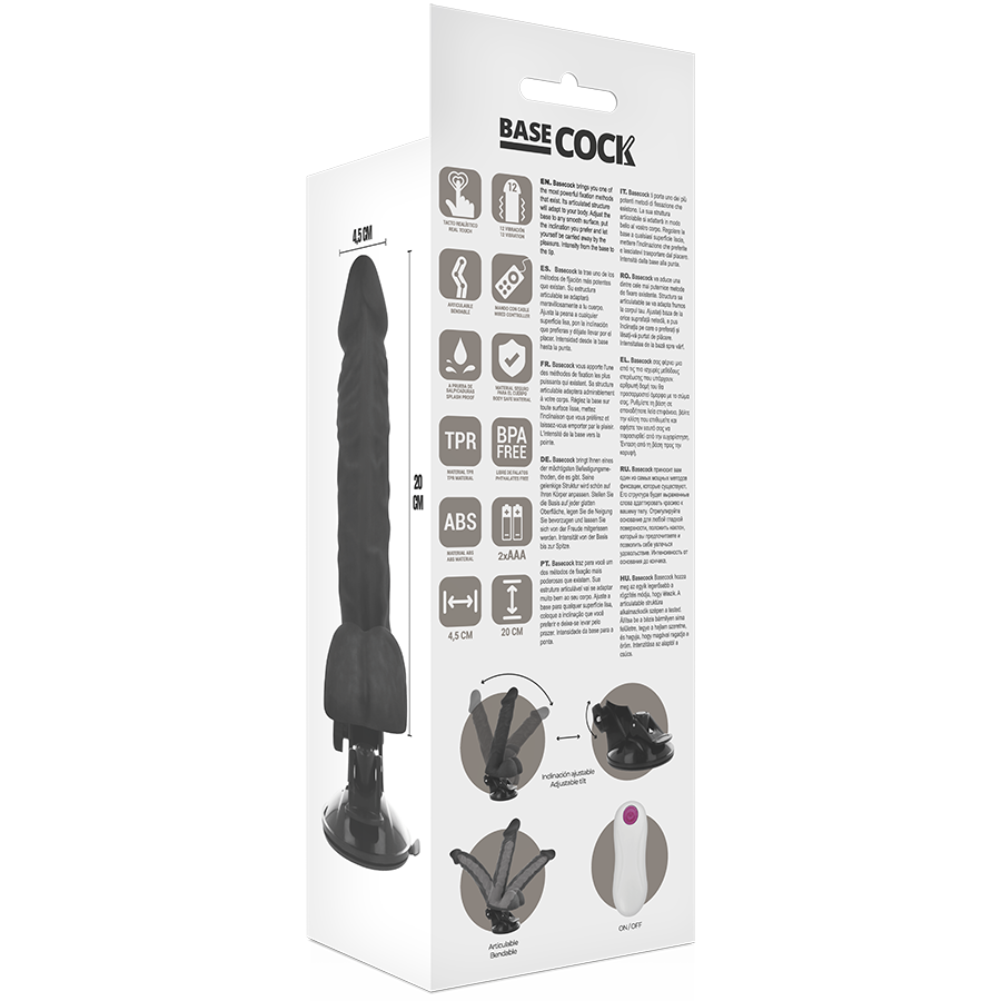 Poseable Realistic Vibrator with Remote | 20.0 cm x 4.5 cm | Black | BASECOCK