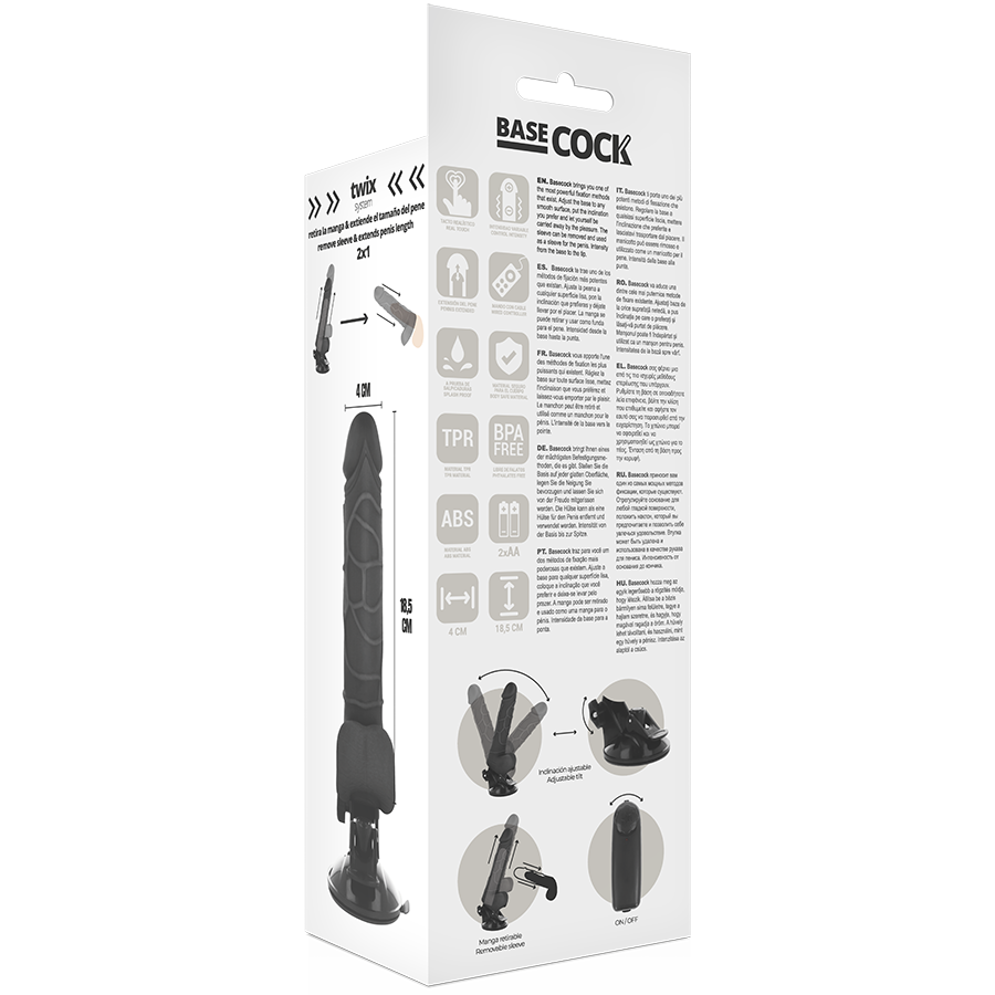 Realistic Vibrator with Wired Remote Black | 18.5 cm x 4.0 cm | Basecock