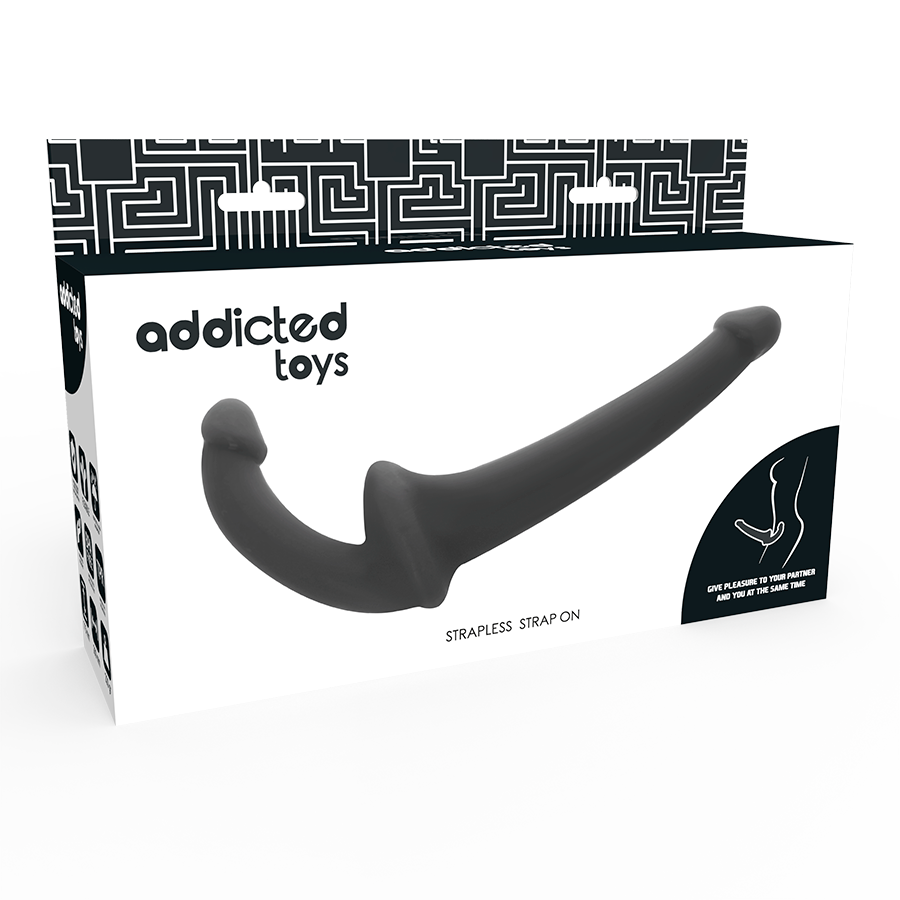 Strapless Strap-On Double Dildo 26 cm Black – Addicted Toys