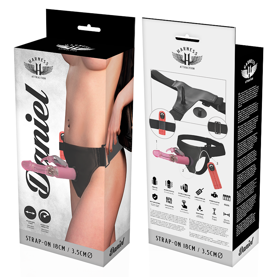 Daniel Rotating Vibrating Strap-On Harness – 18 cm x 3.5 cm – Harness Attraction