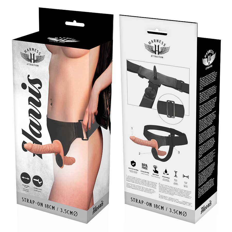 Double Penetration Strap-On with Vibration | 18.0 cm x 3.5 cm | Harness Attraction Harris