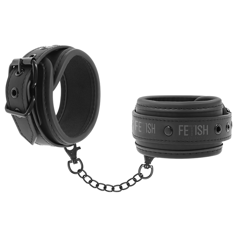 Black Vegan leather handcuffs with padded neoprene lining