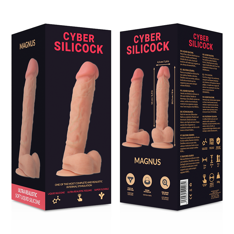 Strap-On Magnus - Liquid Silicone Dildo with Harness (3 rings) - 20.5 cm x 4.1 cm - Cyber Silicock