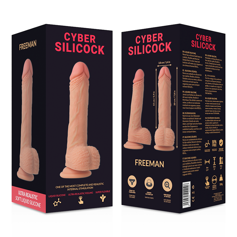 Strap-On Freeman – Liquid Silicone Dildo with Harness (3 Rings) – 20 cm x 3.8 cm – Cyber Silicock