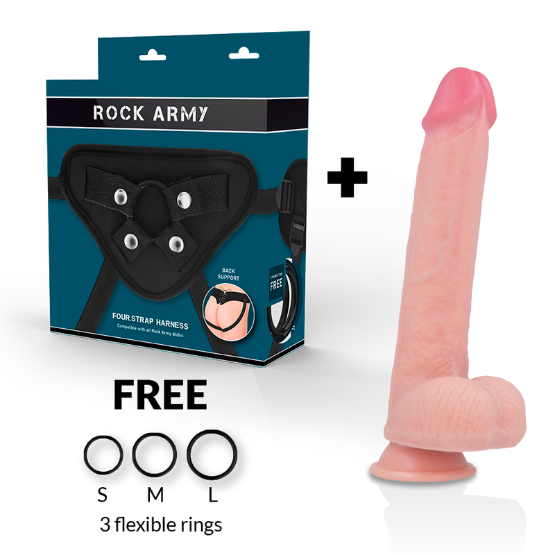 HARNESS + Liquid Silicone Realistic Dildo 24 cm x 4.77 cm | Dual Density, Suction Cup – Rock Army