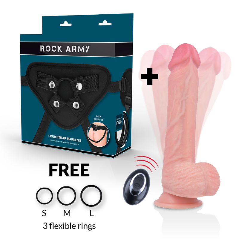 Liquid Silicone Remote-Control Vibrator with Harness 20.5 cm x 4.62 cm - RockArmy Apache
